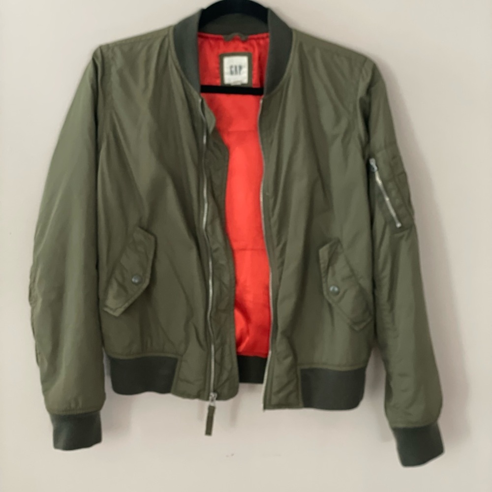 Olive Bomber Jacket with Orange Lining